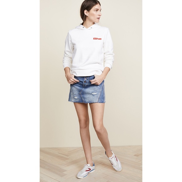 NWT Free People Denim A Line Distressed Mini Skirt - Picture 3 of 7